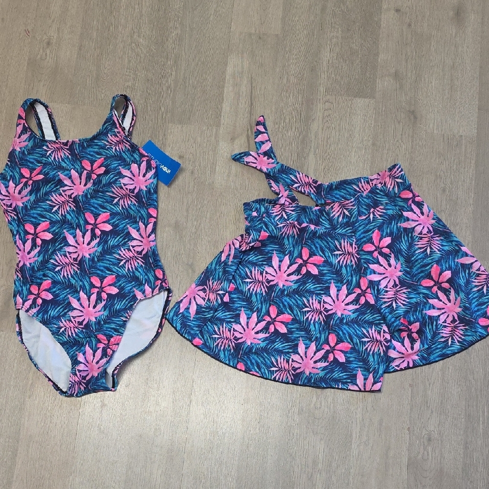 Studio Aqua Floral Swimsuit and Skirt Set